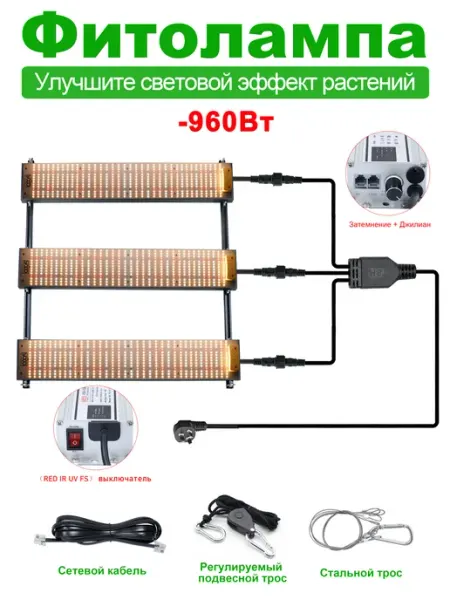 Светильник для растений 960 Вт Samsung lm281B+Pro фитолампа AIAURORA