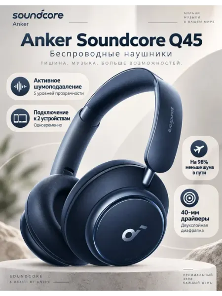 Беспроводные наушники Soundcore Q45 Blue с шумоподавлением ANKER