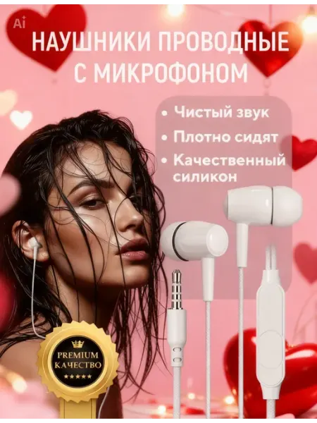 Наушники проводные с микрофоном EP16 белые FUMIKO official store