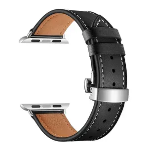 Ремешок из натуральной кожи для Apple Watch Ultra 2 3 49 мм / SE 4 5 6 7 8 9 10 11 38 40 41 44 мм 45 мм 46 мм с застежкой-бабочкой