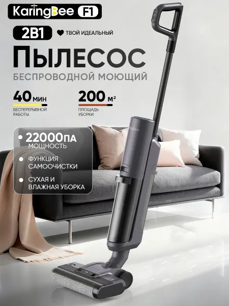 KaringBee Вертикальный моющий пылесос F1, русская версия, Серый