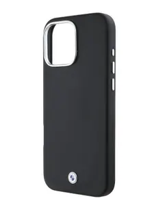 Чехол BMW Signature PU Full Wrapped Magsafe на Apple iPhone 16 Pro из экокожи, с металлической рамкой для камеры и логотипом, функцией Магсейф, черный
