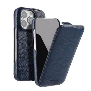 Кожаный чехол флип Melkco Jacka Type для iPhone 16 Pro Max, темно-синий