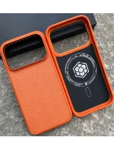 Карбоновый чехол для iPhone 17 Pro Max с Magsafe Buttons Orange