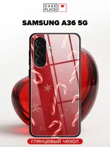 Чехол на Самсунг А36 5G с объемным принтом "Зимний леденец 2", новогодний