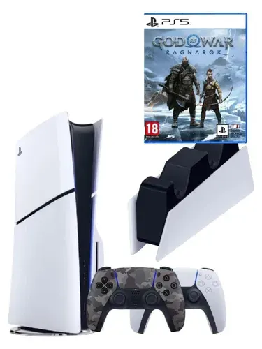 Игровая приставка Sony PS5 Slim + 2й геймпад камуфляж + игра God of War + станция зарядки
