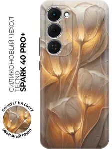 Силиконовый чехол на Tecno Spark 40 Pro+ с принтом "Тюльпаны на бежевой стене"