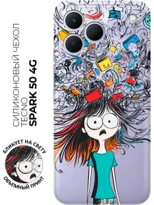 Чехол на Tecno Spark 50 4G с принтом "Головоломка" прозрачный