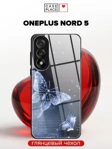 Чехол на Oneplus nord 5 с объемным принтом "Кристальные бабочки"