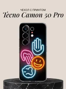 Чехол на Tecno Camon 50 Pro с принтом Неоновые эмодзи и жесты
