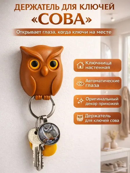 FAI_zone Ключница-крючок «Сова» с открывающимися глазами