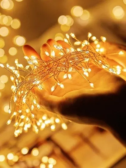 Гирлянда «Роса»/«Fairy Lights» тёплый свет, медный провод, декоративная LED-подсветка