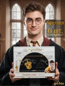 Harry Potter/ Набор брелков 6 шт, Гарри поттер подарок, Пуффендуй и Дары Смерти