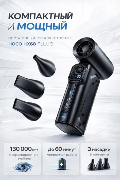 Hoco Турбовентилятор портативный, воздуходувка Hoco HX68 Flujo fan черный