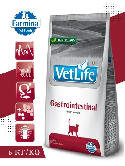 Диетический корм при проблемах пищеварения для кошек Farmina VetLife Gastrointestinal, 5 кг