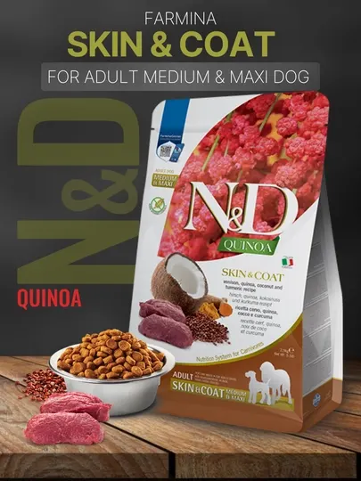 Сухой корм монопротеин Farmina N&D QUINOA для собак средних пород, для кожи и шерсти 7 кг