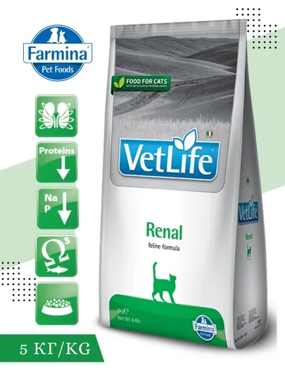 Farmina VetLife Renal 5 кг сухой лечебный корм, поддерживающий функцию почек у кошек