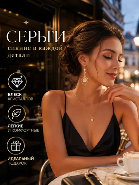 Серьги длинные с камнем праздничные Sияние Kамней