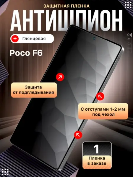 Гидрогелевая пленка антишпион Poco F6 Пленки всем