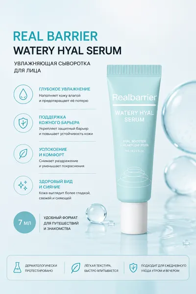 Real Barrier Watery Hyal Serum 7 мл — увлажняющая сыворотка для лица