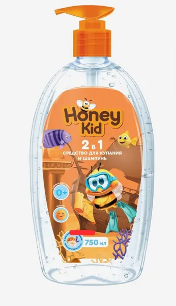 Honey Kid Средство для купания и шампунь Honey Kid 2 в 1, 750мл