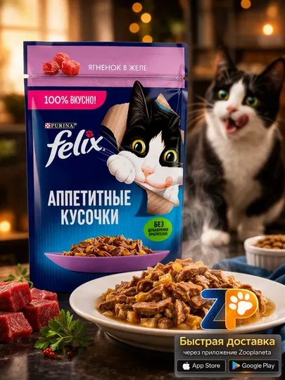 Влажный корм Felix, ягненок в желе (5шт)