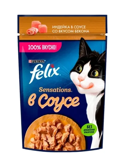 Влажный корм Felix с индейкой в соусе со вкусом бекона для кошек