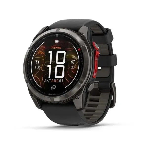 Смарт-часы Garmin FENIX 8 - 51 mm, MicroLED Sapphire, Carbon Gray DLC Titanium with Black/Pebble Gray Silicone Band 010-03380-13