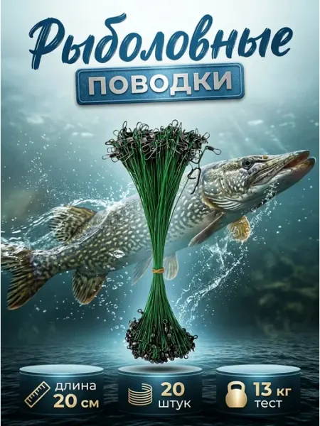 Поводок рыболовный стальной набор 20 шт HomeFun