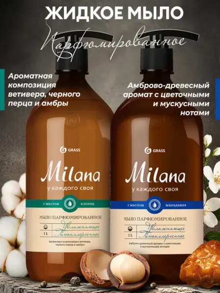 Жидкое мыло для рук Амбра и нероли и Ветивер и чёрный перец GRASS