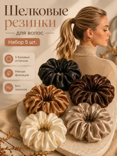 Атласные резинки для волос, 5 шт