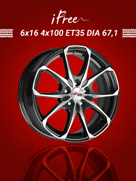 Диск автомобильный iFree Такеши 6x16 4x100 ET35 67,1 Блэк джек