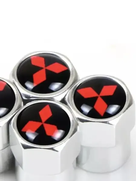 Колпачки на вентиль, ниппель шины автомобильной с эмблемой Mitsubishi, 4шт, металл