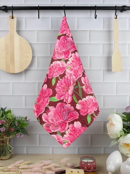 Полотенце Wellness, кухонное, полиэстер, 38x63 см, розовое, с цветочным принтом