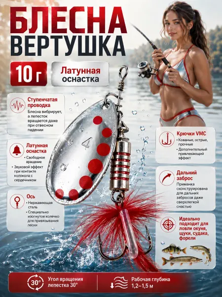 FISHING&MASTER Блесна вертушка на щуку судака окуня 10гр
