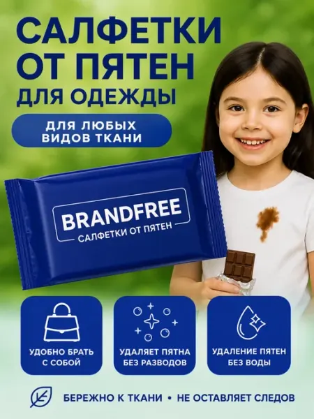 Влажные салфетки-пятновыводители для тканей 8 шт BRANDFREE