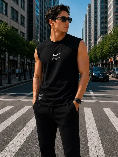 Мужская черная спортивная майка без рукавов muscle fit oversize premium