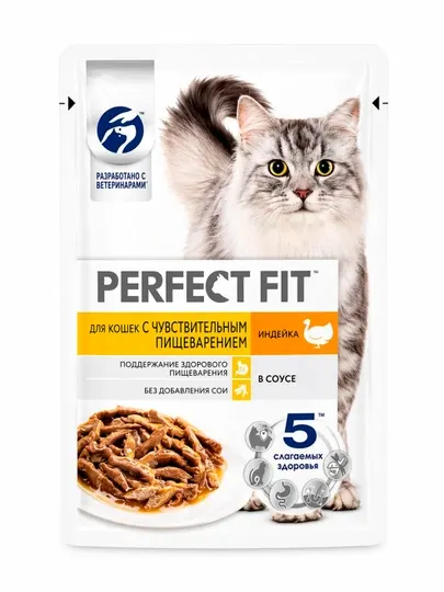 Perfect Fit для кошек с чувствительным пищеварением индейка в соусе