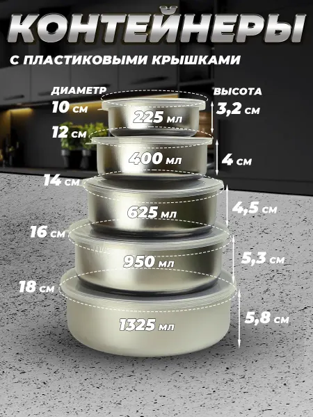 Стальные традиции Набор мисок с пластиковыми крышками FNX1S
