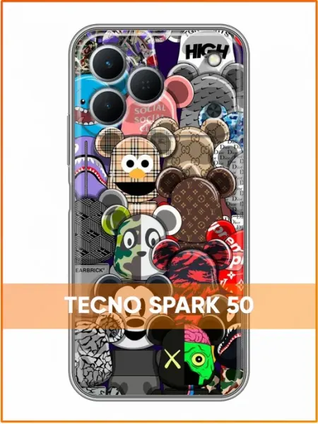 Чехол на Tecno Spark 50 с принтом Kaws Case Face