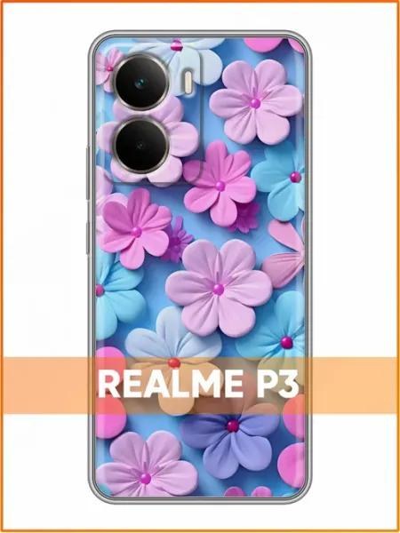 Чехол на Realme P3 с принтом Цветочки голубые Case Face