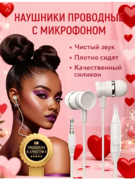 Наушники проводные с микрофоном EP28 белые FUMIKO official store