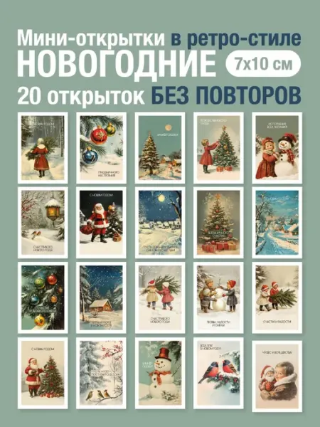Набор ретро открыток на новый год, новогодние открытки 20 шт Nature Craft