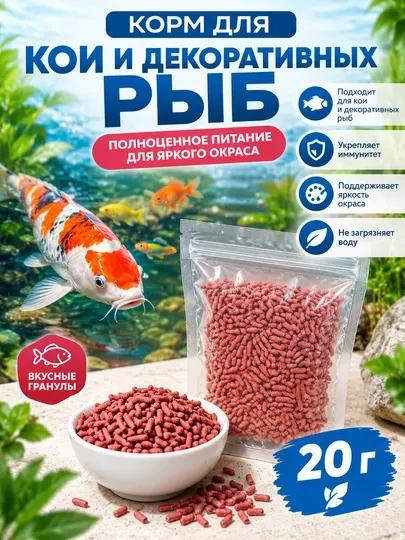 Корм для кои и оранды, гранулированный корм для прудовых и аквариумных рыб, 20 г - Корма для рыб и рептилий