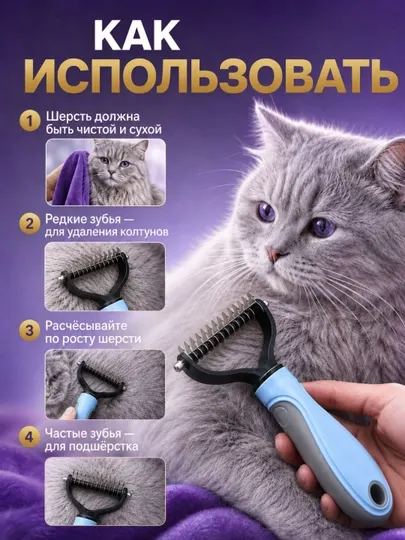 Расчёска 2в1 для кошек и собак, колтунорез для шерсти - Инструменты для груминга кошек