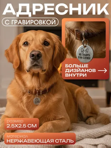 Жетон для собаки с надписью "Не гладить я на службе"
