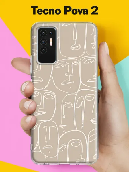Чехол на Pova 2 с принтом Абстрактные лица в линиях TECNO