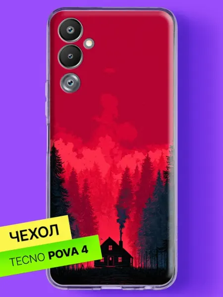 Чехол на Pova 4 с принтом Домик в красном лесу TECNO