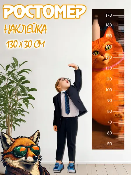 JIMMI FOX Ростомер детский на стену Кот в сапогах