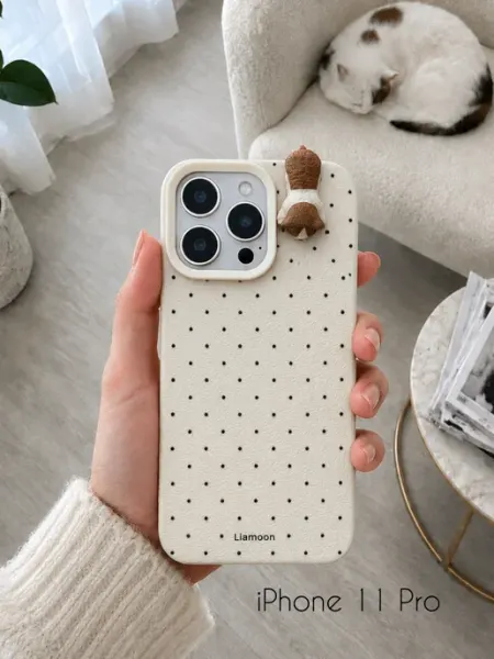 Чехол на iPhone 11 Pro в горошек с котиком Liamoon